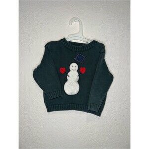 Vintage 99 Tag Dark Green Snowman Winter Sweater. Baby Gap. Size 12-18 mos.